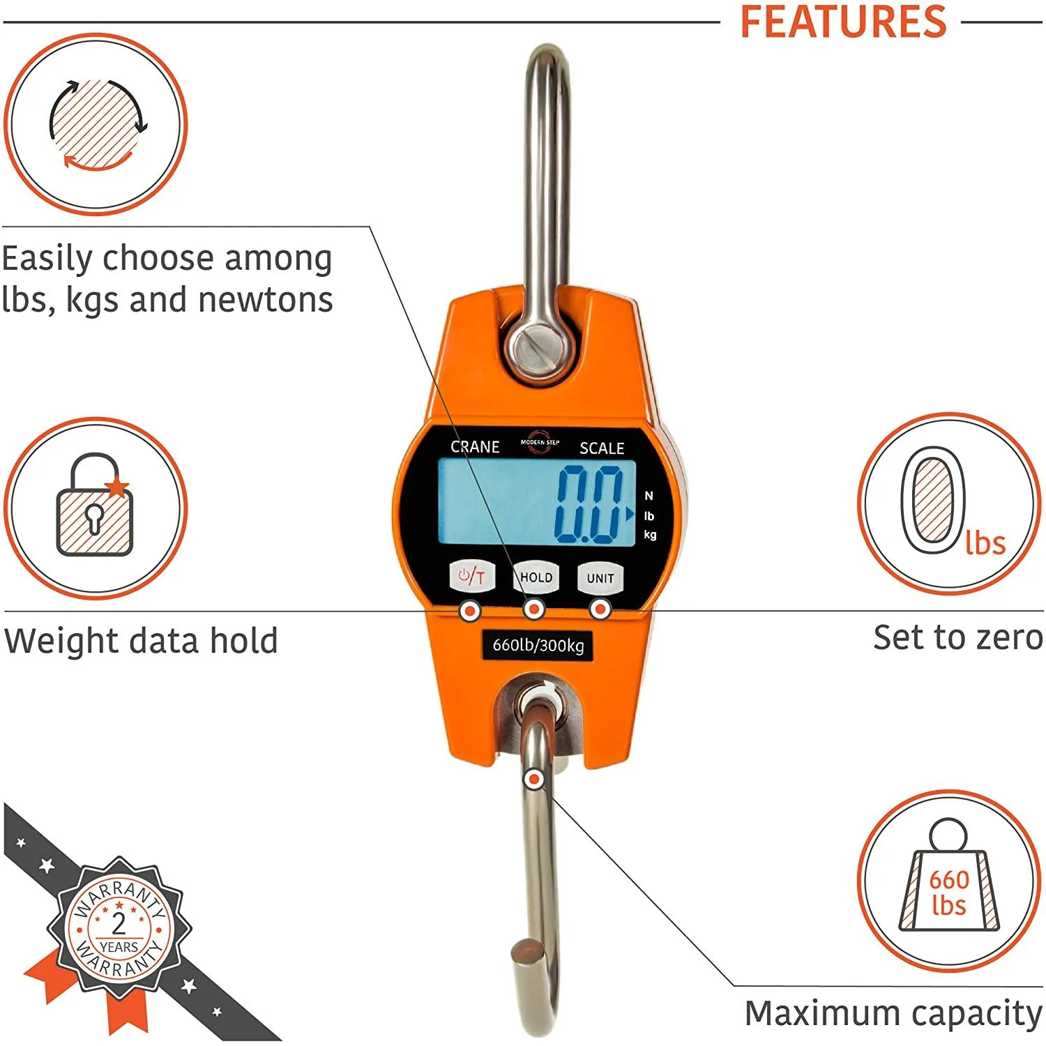 𝗣𝗥𝗢𝗙𝗘𝗦𝗦𝗜𝗢𝗡𝗔𝗟 Digital Hanging Scale 660 LB 300 KG - Heavy Duty Waterproof Fish Scale - Portable Crane Scale for Luggage Weight Suitcase Hunting Farm Bike Bow Fish Weight Fishing Scale