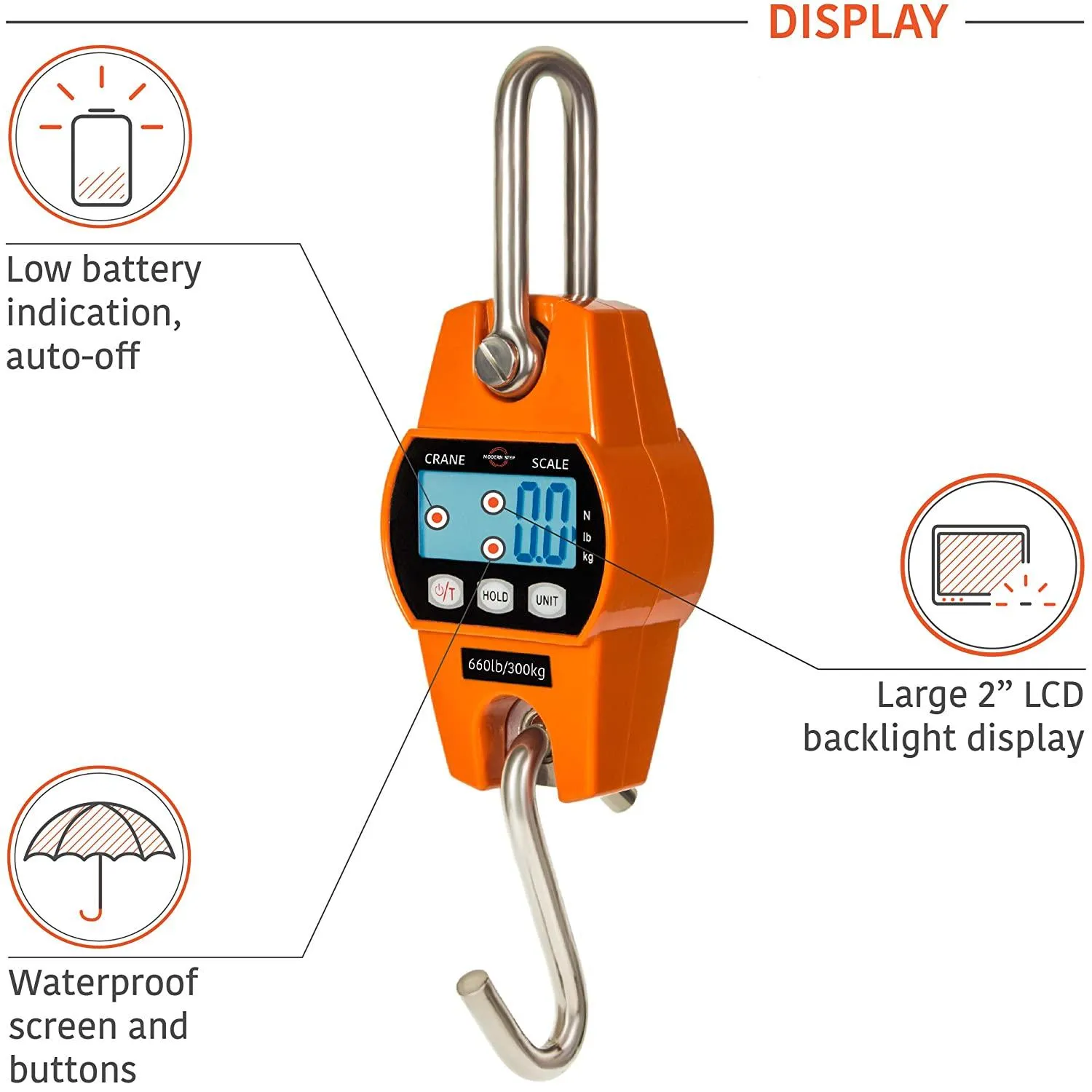 𝗣𝗥𝗢𝗙𝗘𝗦𝗦𝗜𝗢𝗡𝗔𝗟 Digital Hanging Scale 660 LB 300 KG - Heavy Duty Waterproof Fish Scale - Portable Crane Scale for Luggage Weight Suitcase Hunting Farm Bike Bow Fish Weight Fishing Scale
