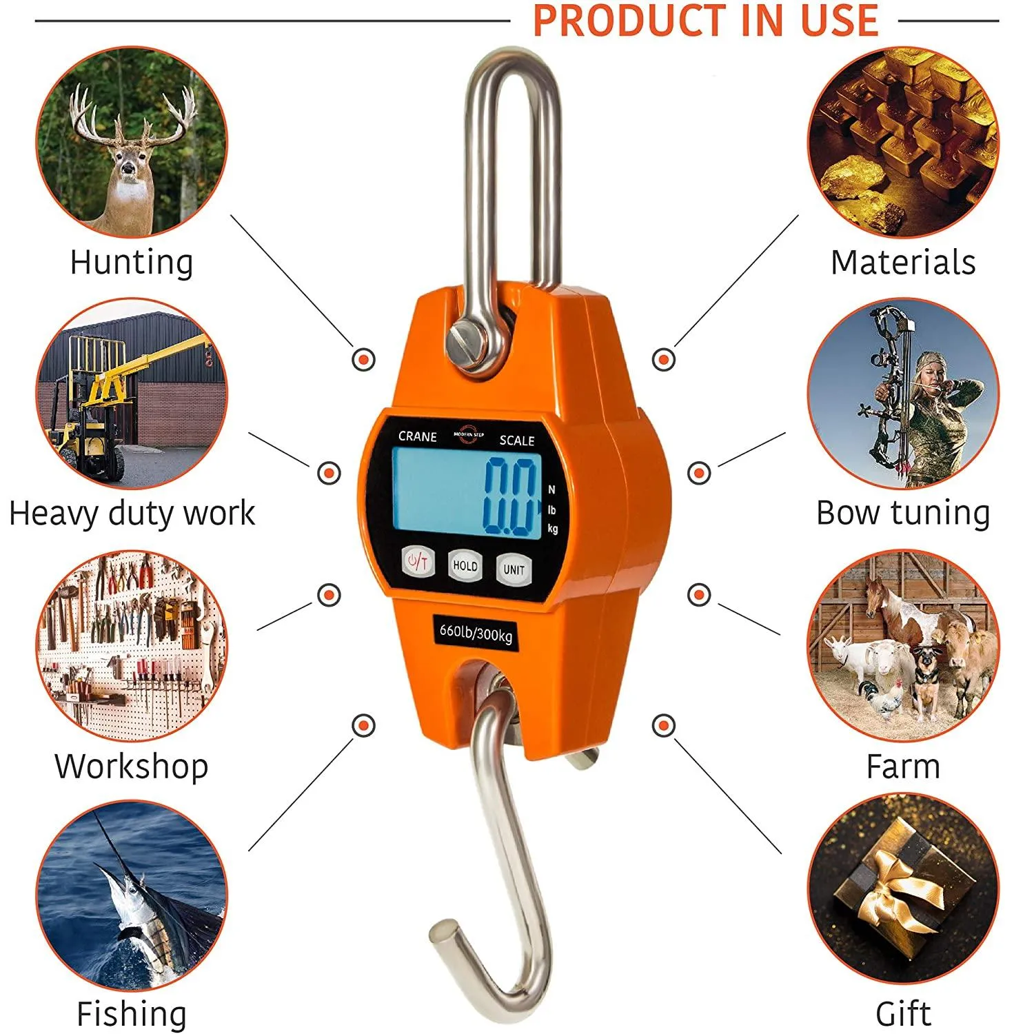 𝗣𝗥𝗢𝗙𝗘𝗦𝗦𝗜𝗢𝗡𝗔𝗟 Digital Hanging Scale 660 LB 300 KG - Heavy Duty Waterproof Fish Scale - Portable Crane Scale for Luggage Weight Suitcase Hunting Farm Bike Bow Fish Weight Fishing Scale