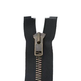 #10 Metal, Black, 24" Separating Bomber Jacket Zipper with Antique Brass Teeth, #9BJ-24-BLK-ANT