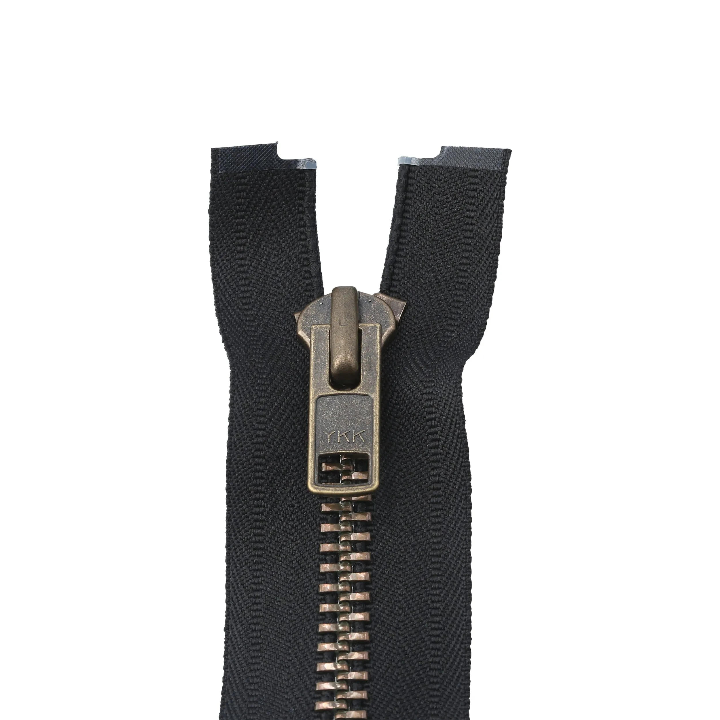 #10 Metal, Black, 24" Separating Bomber Jacket Zipper with Antique Brass Teeth, #9BJ-24-BLK-ANT