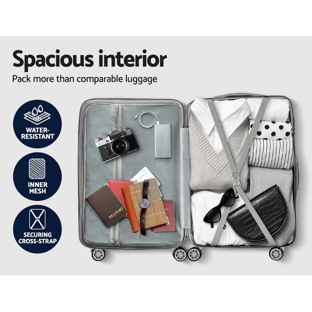 3pc Luggage Trolley Suitcase Sets | 20'' 24'' 28'' | Travel Hard Case | Lightweight Silver