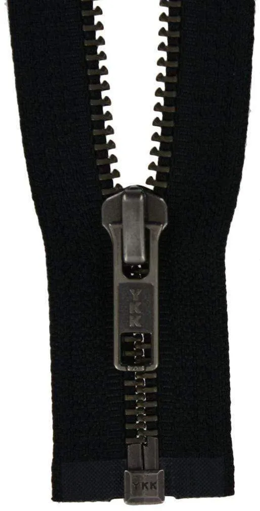 #5 Metal, Black, 30" YKK Separating Jacket Zipper with Antique Nickel Teeth, #6JK-30-BLK-ANTN