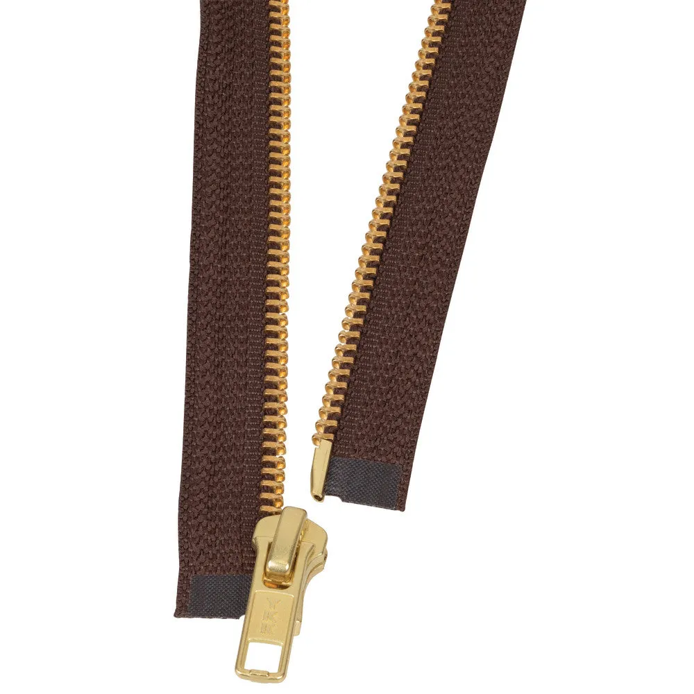 #5 Metal, Brown, 30" YKK Separating Jacket Zipper with Brass Teeth, #6JK-30-BRO