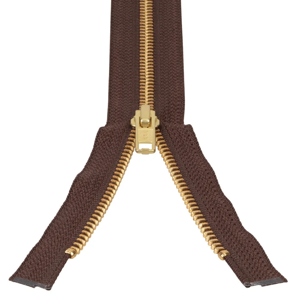 #5 Metal, Brown, 30" YKK Separating Jacket Zipper with Brass Teeth, #6JK-30-BRO