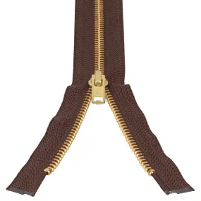 #5 Metal, Brown, 30" YKK Separating Jacket Zipper with Brass Teeth, #6JK-30-BRO