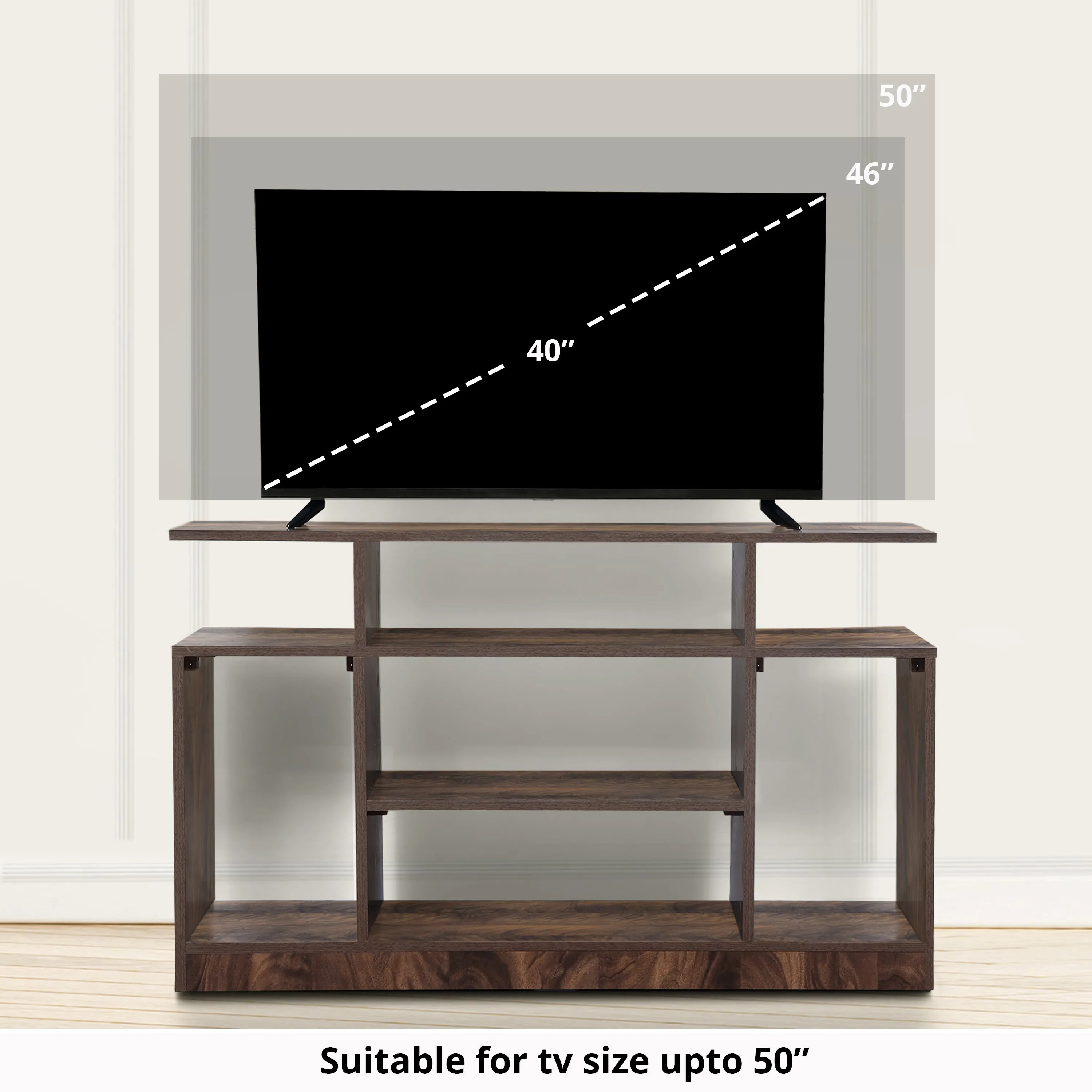 ABOUT SPACE TV Stand - Wooden TV Entertainment Unit and Shelf Storage  - TV Unit for 32 to 50 Inch TV - Dual Tone Brown