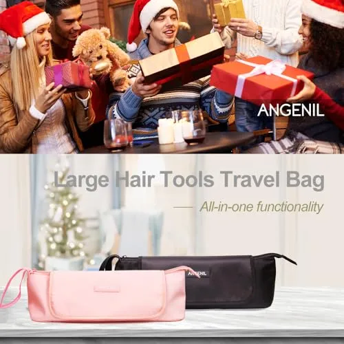 ANGENIL Large Capacity Hair Tools Travel Bag Heat Resistant Mat for Flat Irons, Curling Iron, Hot Air Brushes, Hair Dryer and Care Accessories, Portable Hot Tool Mat Bag 2 in 1