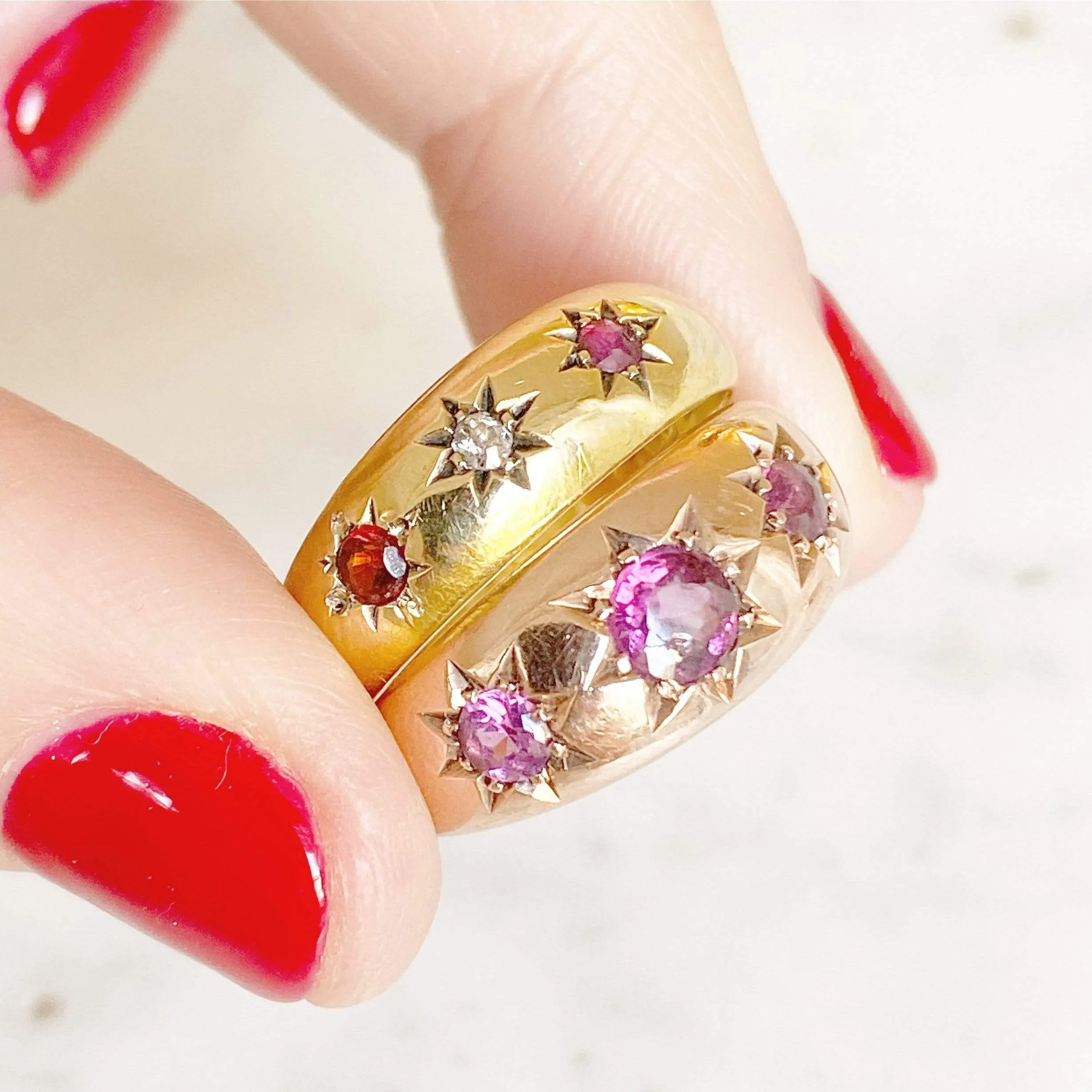 Antique Edwardian 1903 Diamond Ruby 18ct Yellow Gold Ring