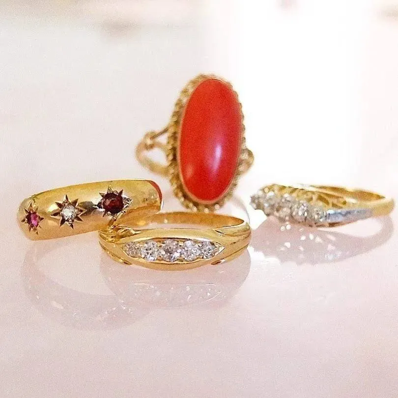 Antique Edwardian 1903 Diamond Ruby 18ct Yellow Gold Ring