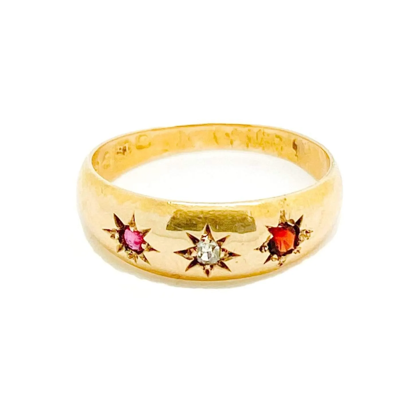 Antique Edwardian 1903 Diamond Ruby 18ct Yellow Gold Ring
