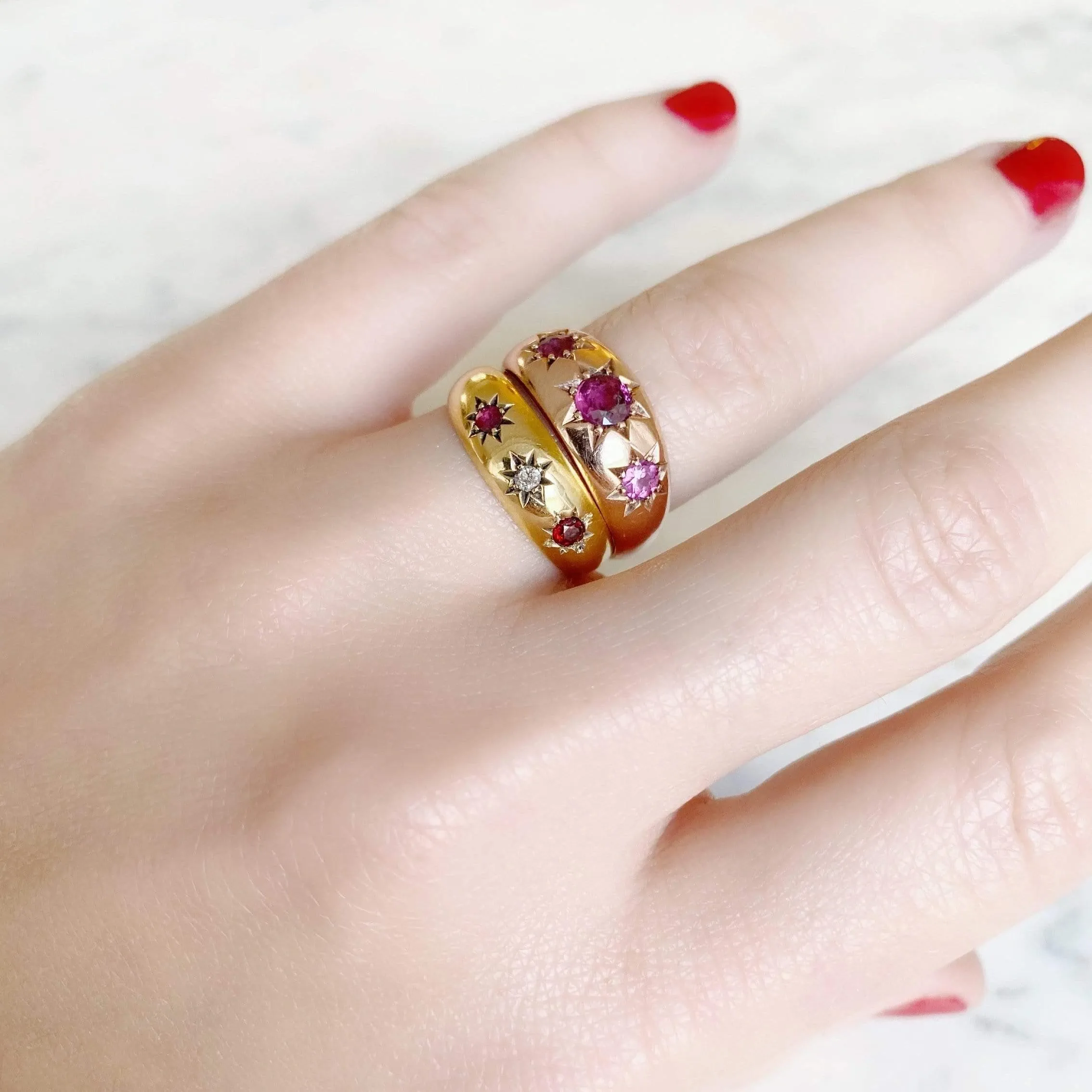 Antique Edwardian 1903 Diamond Ruby 18ct Yellow Gold Ring