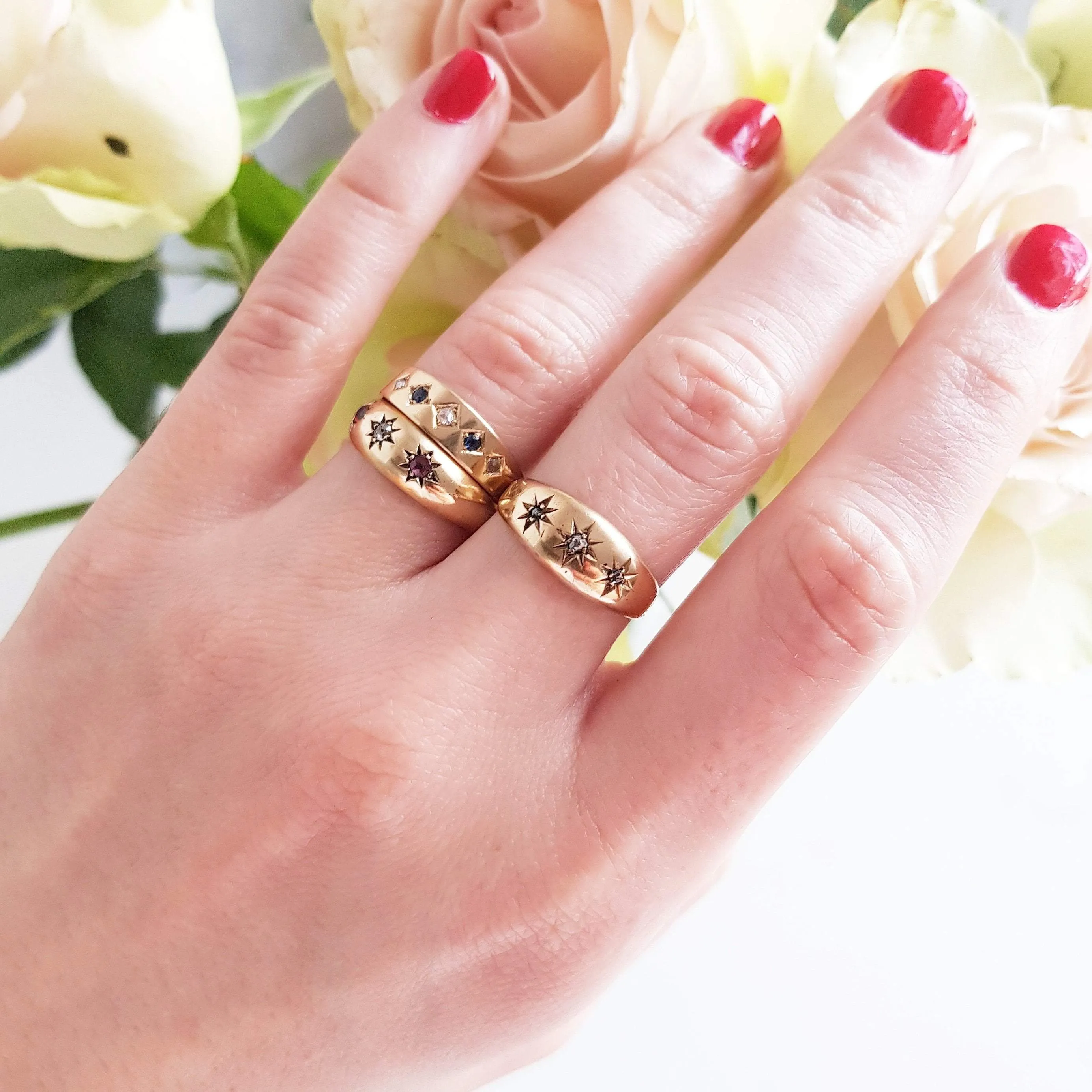 Antique Edwardian 1903 Diamond Ruby 18ct Yellow Gold Ring
