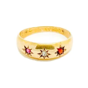 Antique Edwardian 1903 Diamond Ruby 18ct Yellow Gold Ring