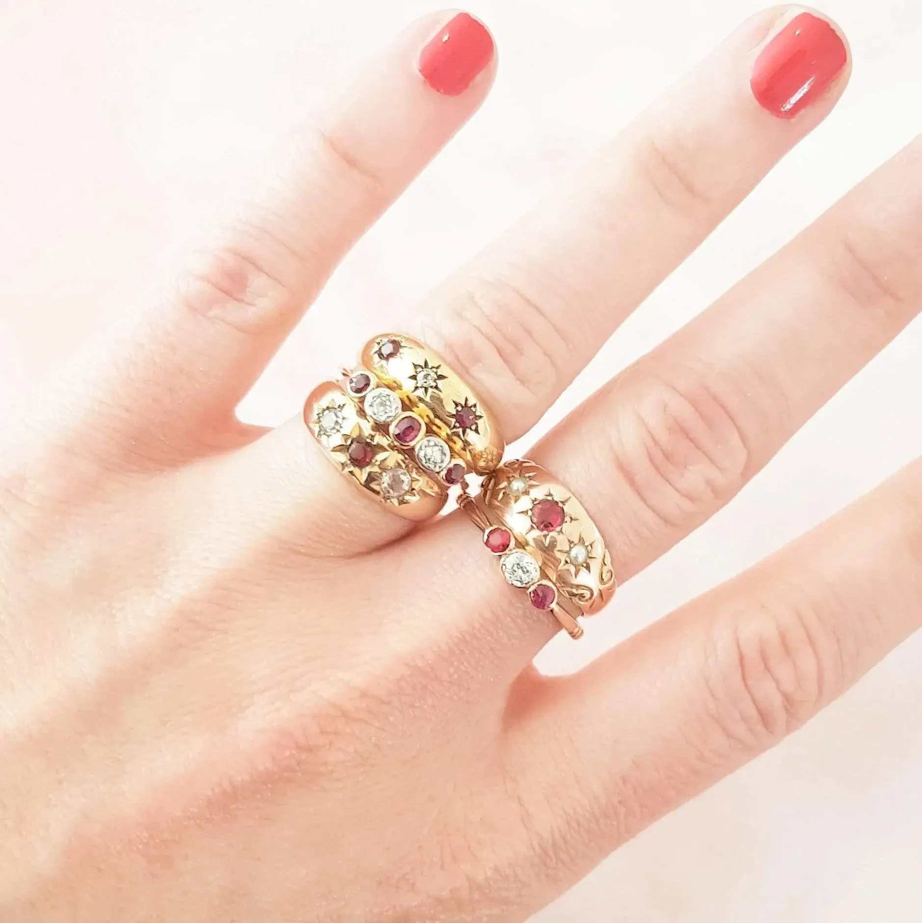 Antique Edwardian 1903 Diamond Ruby 18ct Yellow Gold Ring