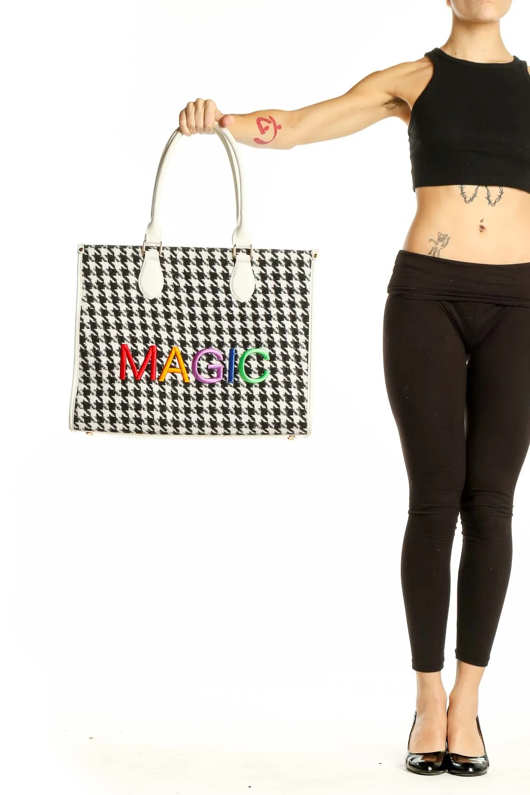 Black and White Houndstooth Tote Bag