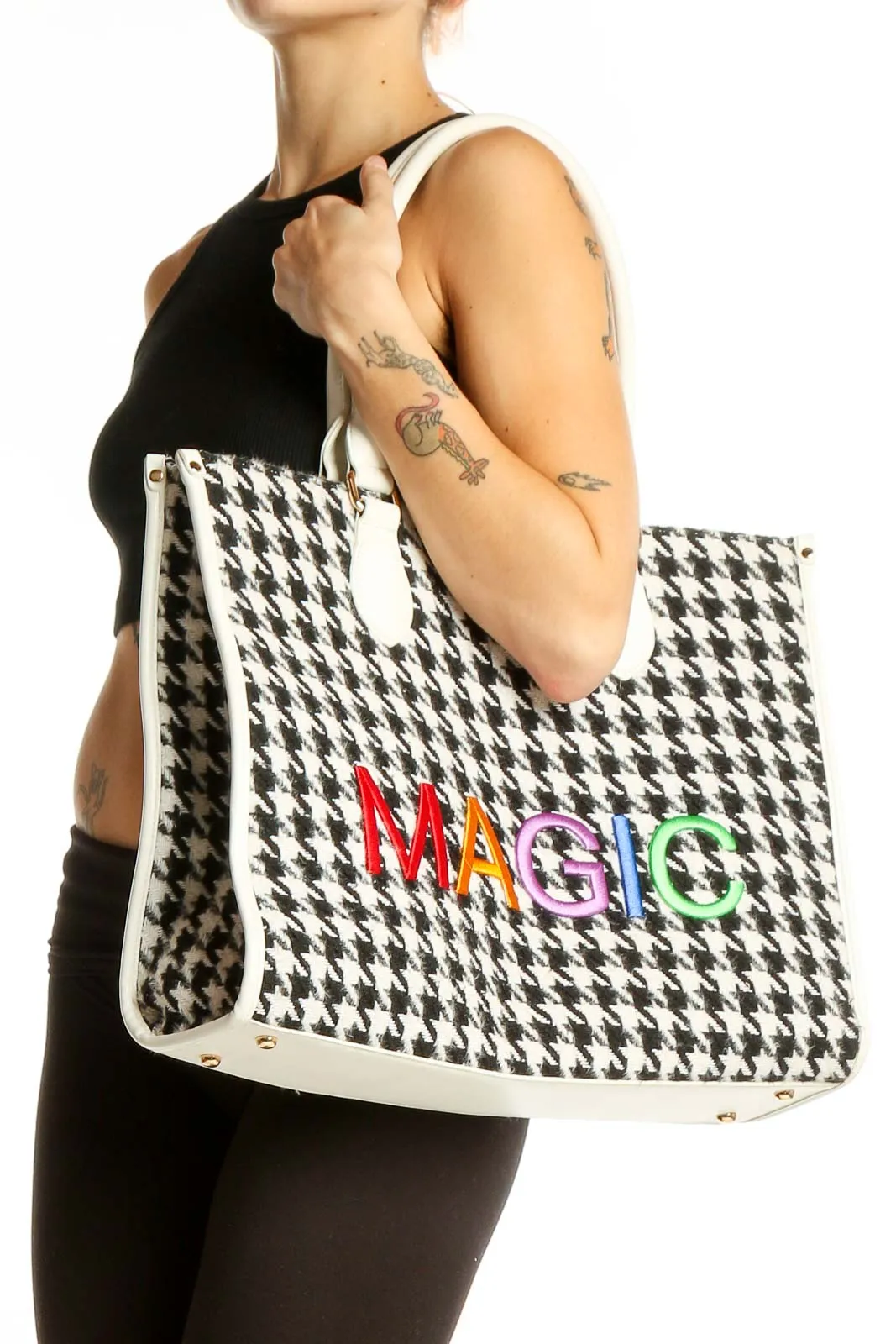 Black and White Houndstooth Tote Bag