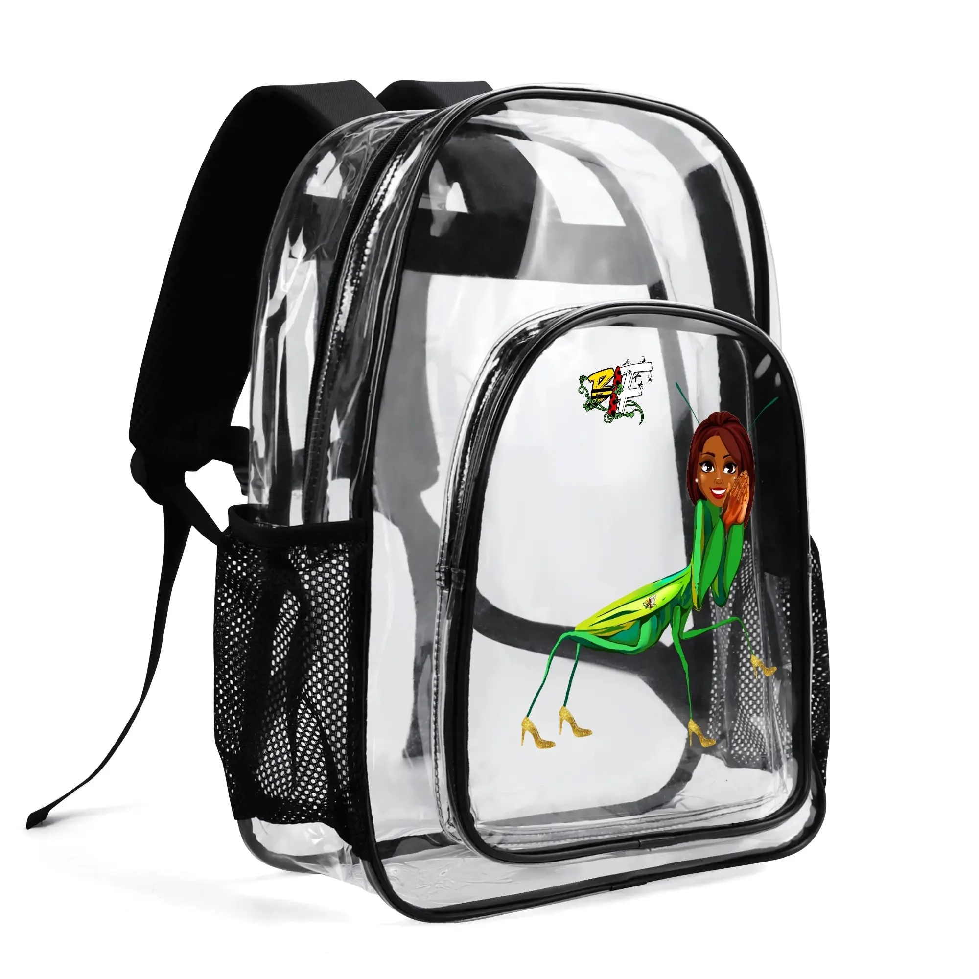 Blk Insct Famili Large 17 Inch Clear Bag PVC See Through Transparent School Backpack