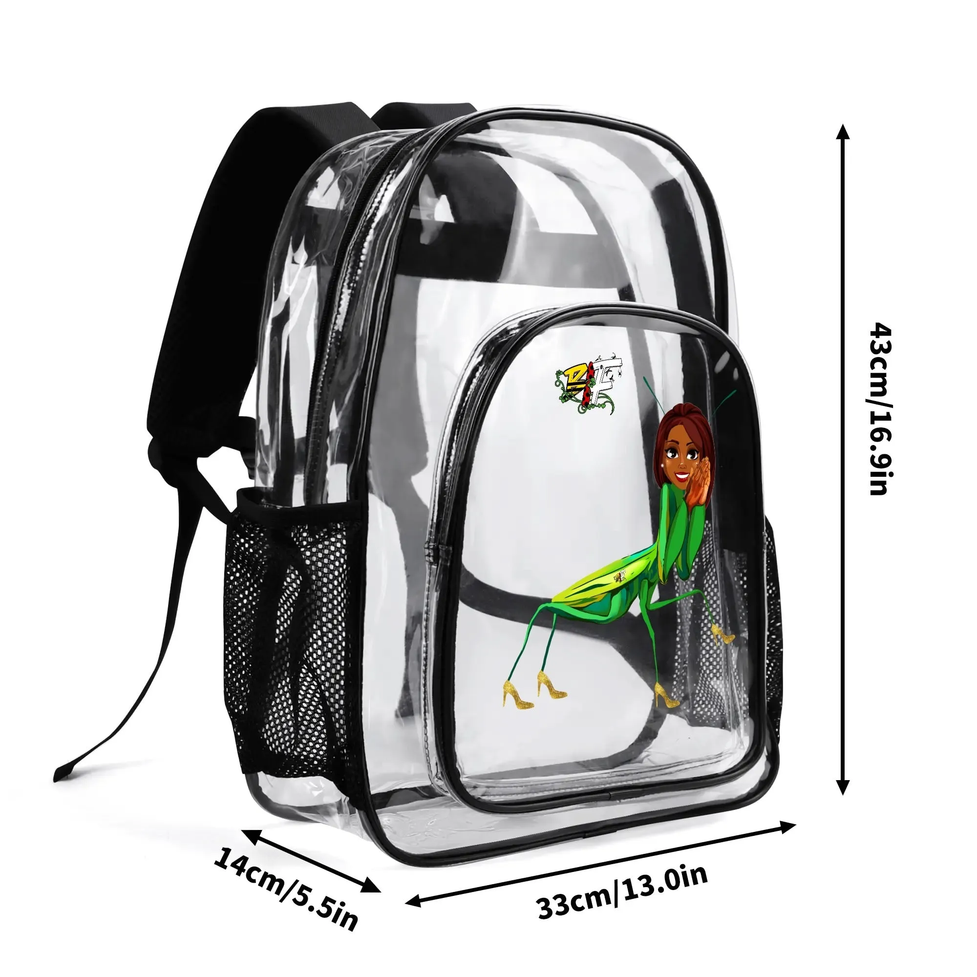 Blk Insct Famili Large 17 Inch Clear Bag PVC See Through Transparent School Backpack