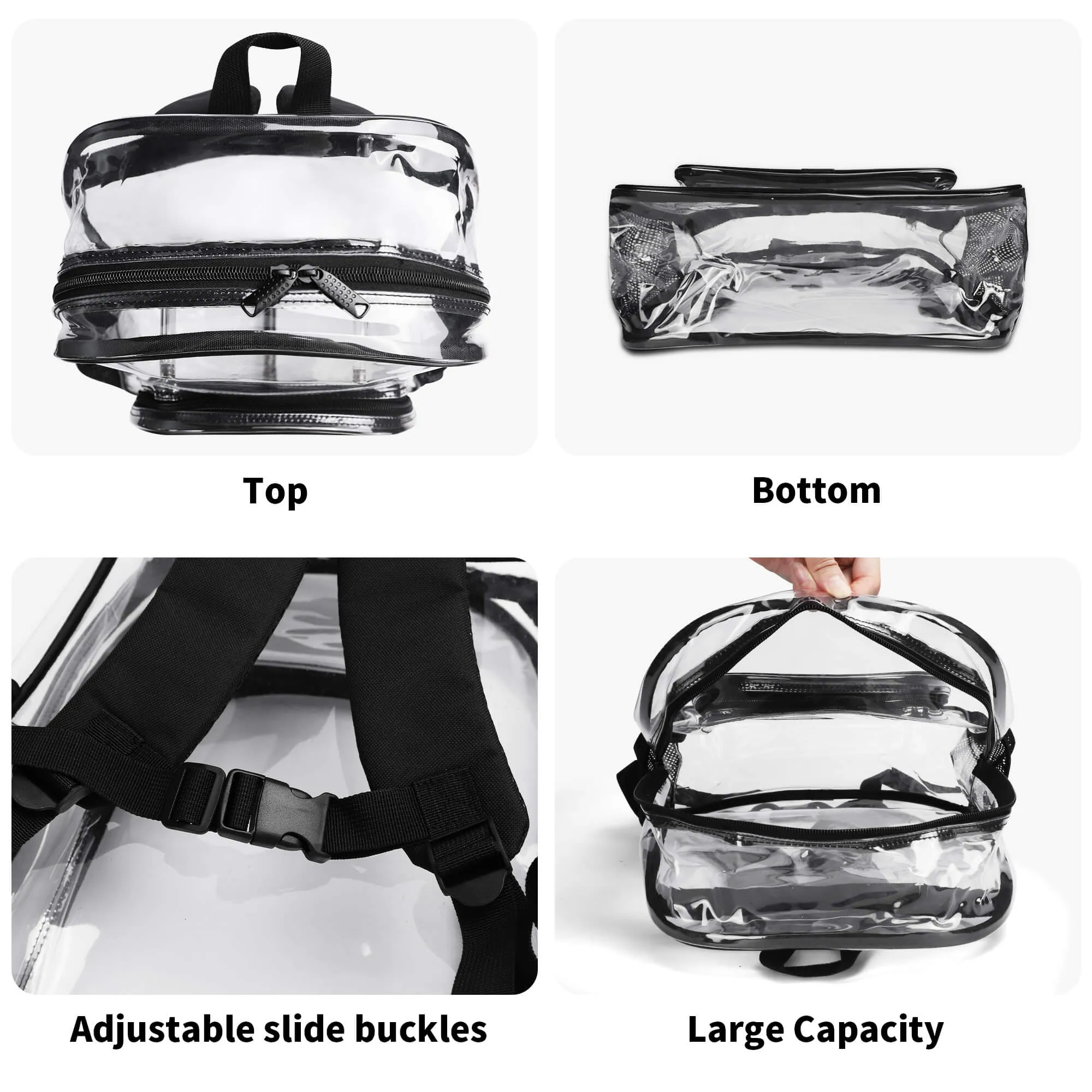 Blk Insct Famili Large 17 Inch Clear Bag PVC See Through Transparent School Backpack
