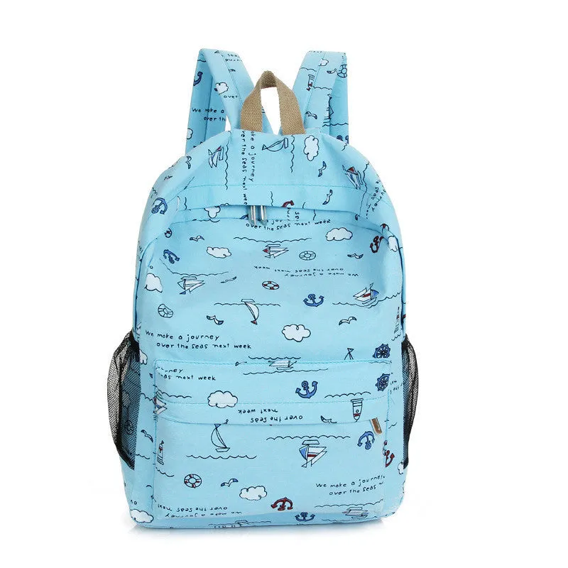 Bright Color Sailing Print Cute School Backpack Bag