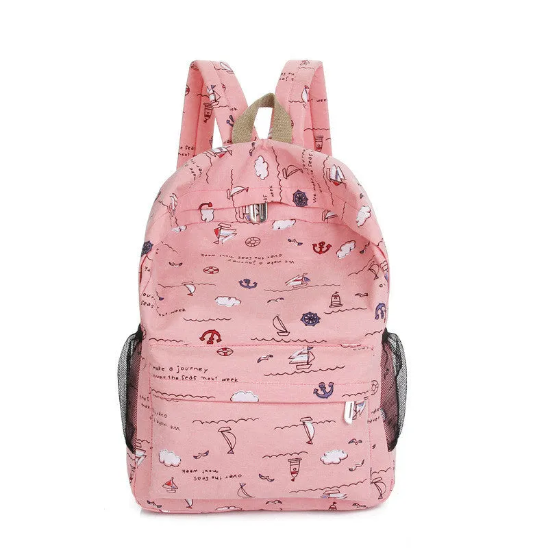 Bright Color Sailing Print Cute School Backpack Bag