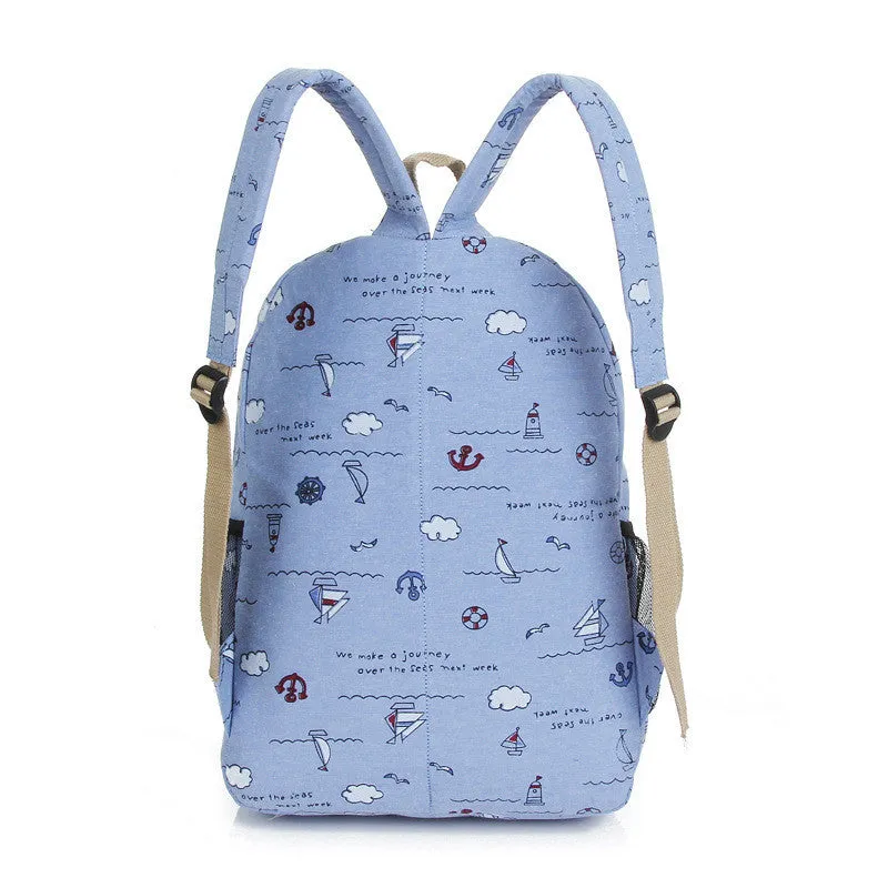 Bright Color Sailing Print Cute School Backpack Bag