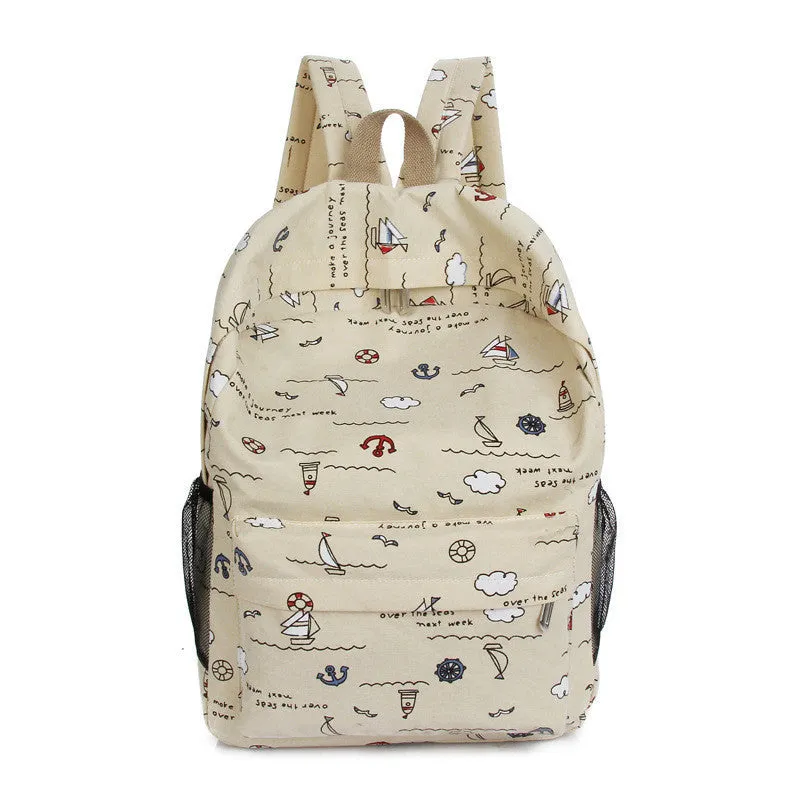 Bright Color Sailing Print Cute School Backpack Bag
