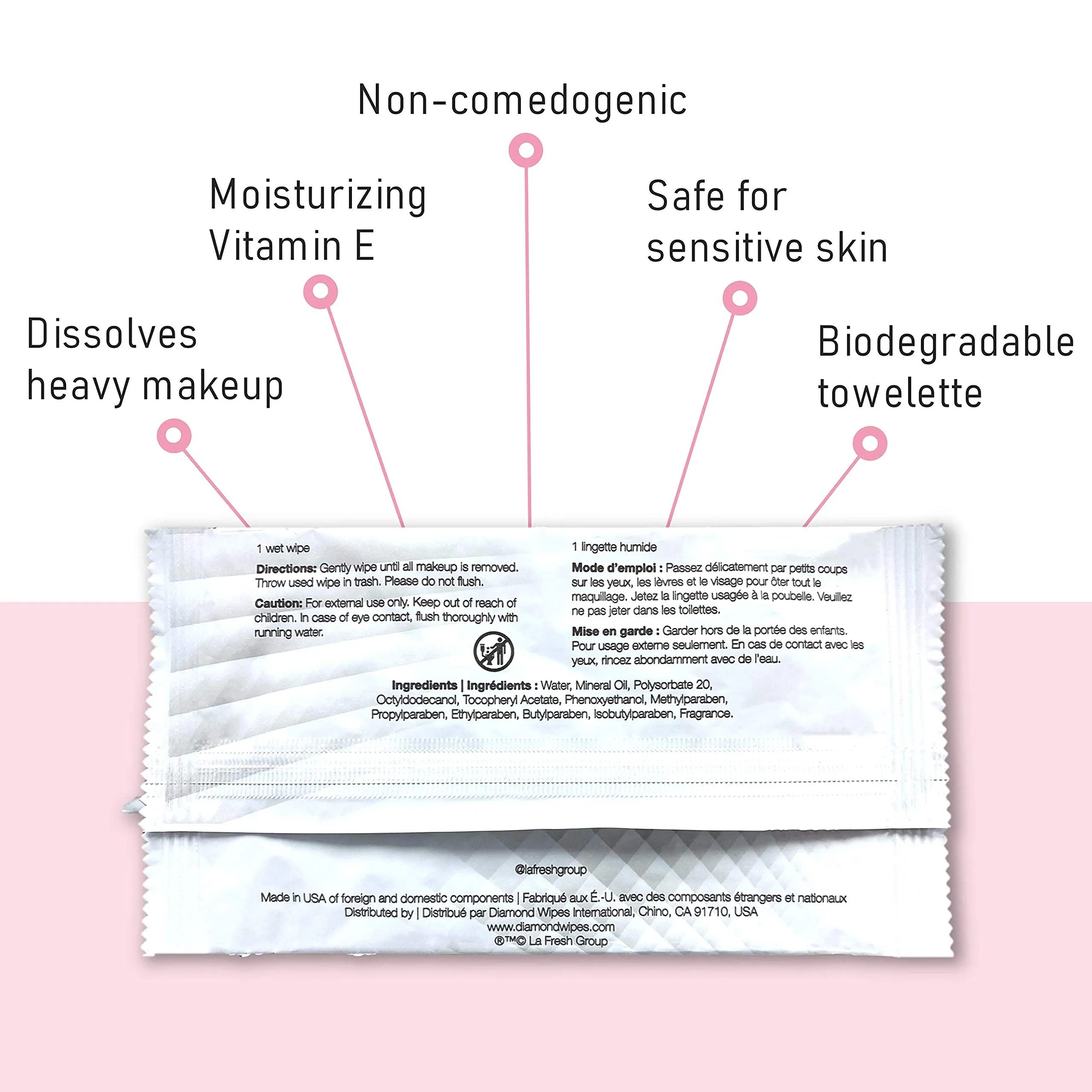 Bundle Deal-LA Fresh Makeup Remover Wipes 50 Packets and Diamond Wipes Pre-soaked Nail polish 50Pads