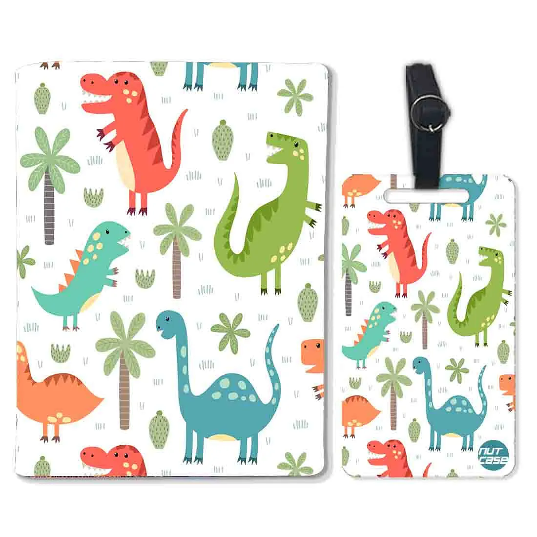 Designer Passport and Luggage Tag Set for Kids - Dinosaurs