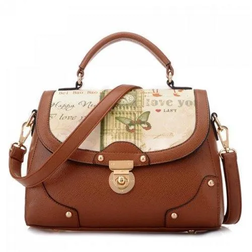 Fashion Hasp and Print Design Women's Tote Bag - Brown