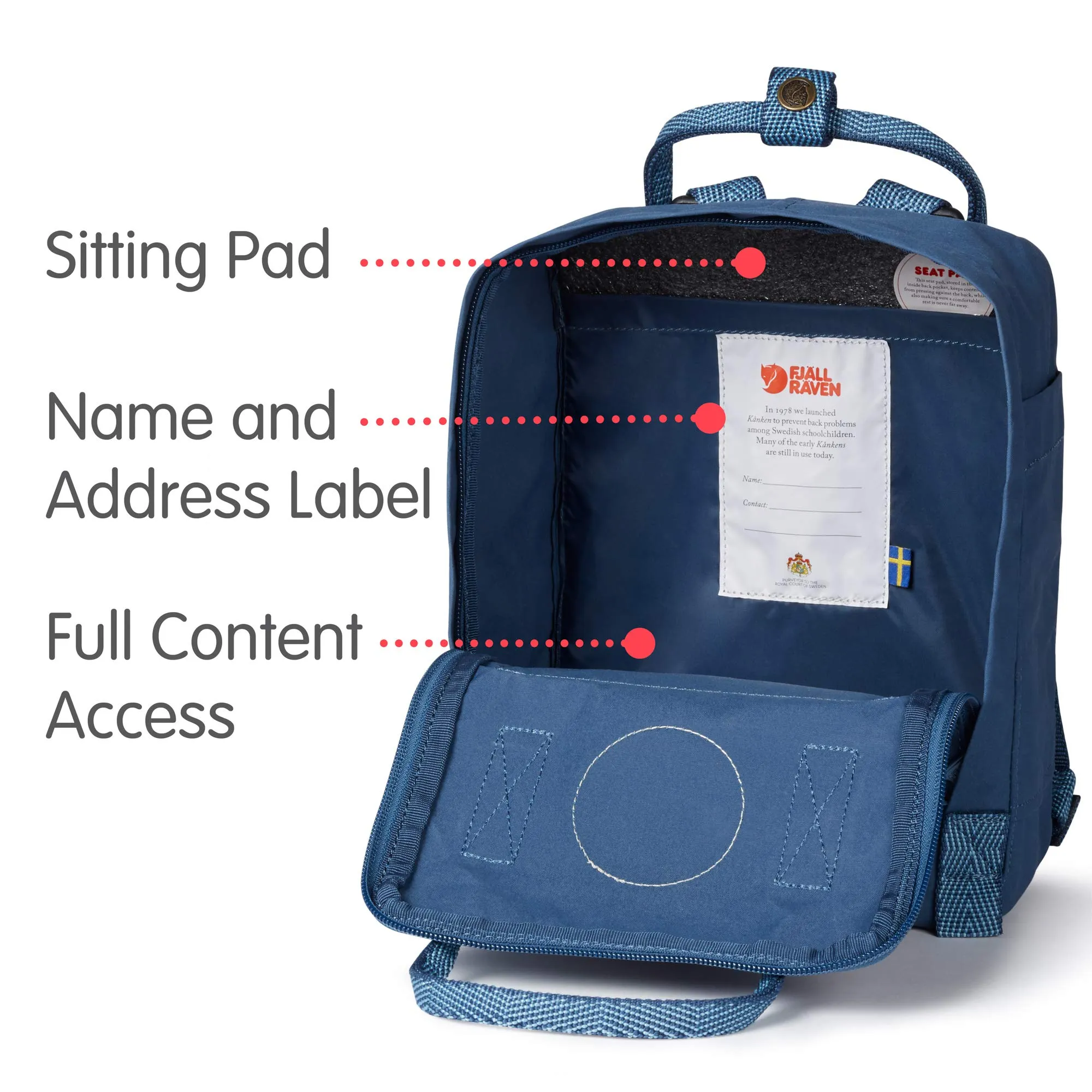 Fjallraven - Kanken Mini Classic Backpack for Everyday, Royal Blue/Goose Eye