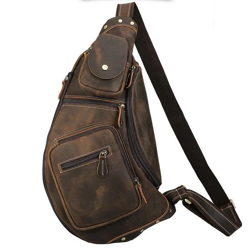 Genuine Leather Single Shoulder Mens Chest Bag Casual Day