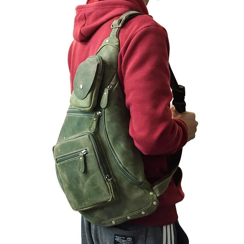 Genuine Leather Single Shoulder Mens Chest Bag Casual Day