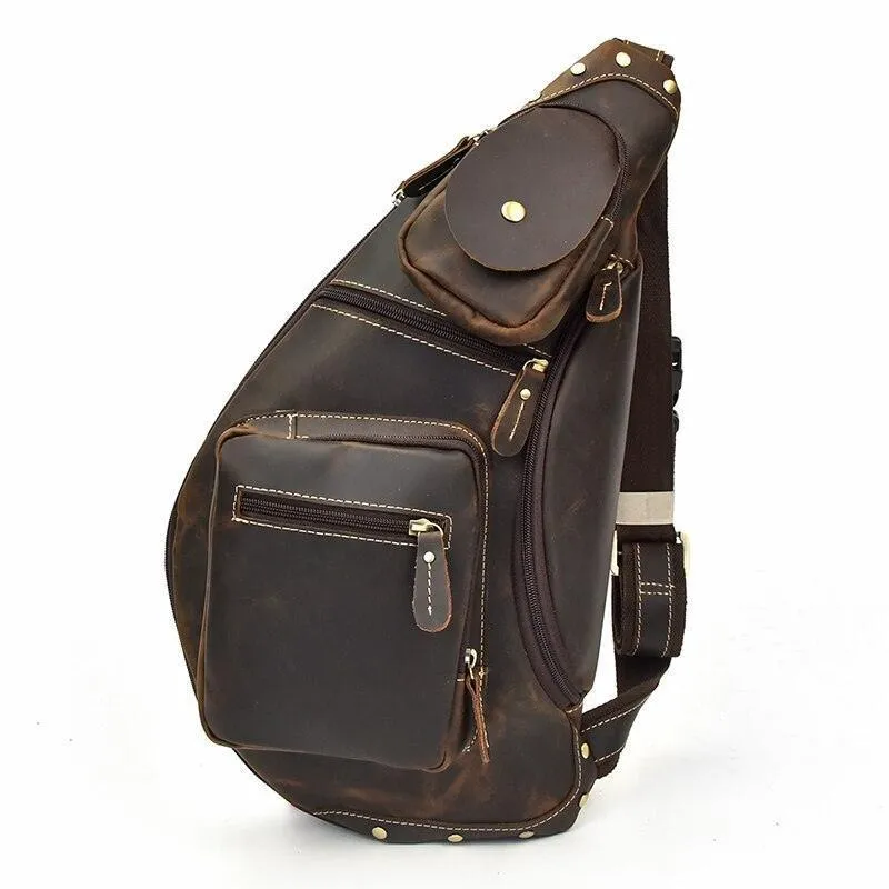 Genuine Leather Single Shoulder Mens Chest Bag Casual Day
