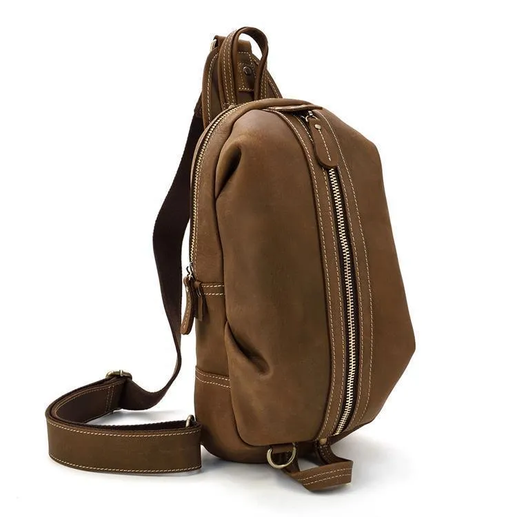 Genuine Leather Single Shoulder Mens Chest Bag Casual Day