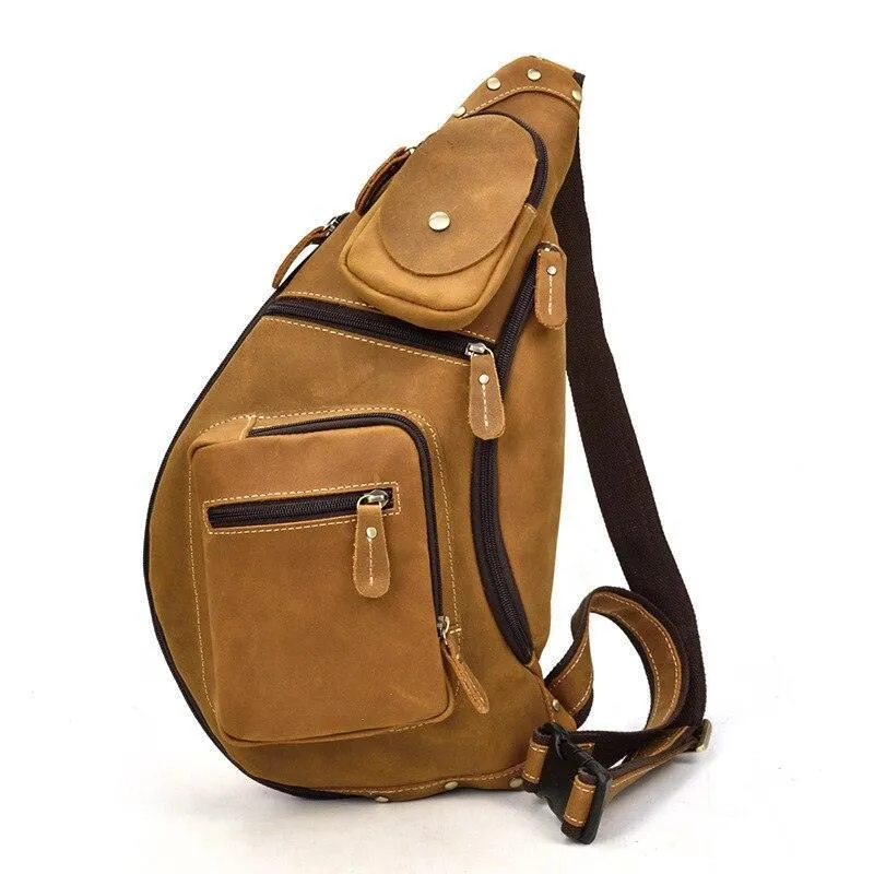 Genuine Leather Single Shoulder Mens Chest Bag Casual Day