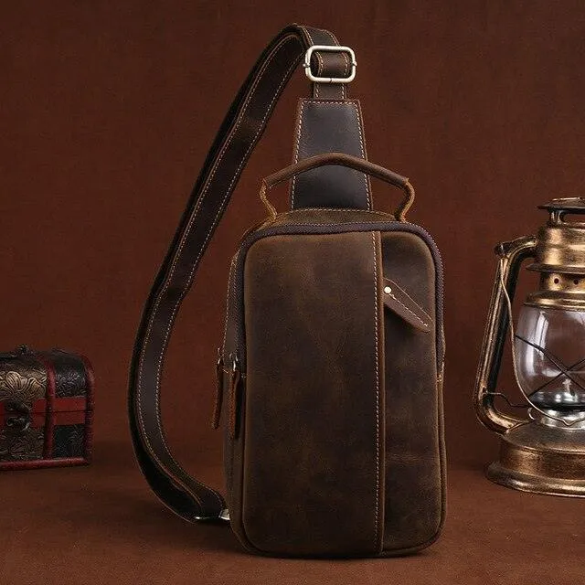 Genuine Leather Single Shoulder Mens Chest Bag Casual Day