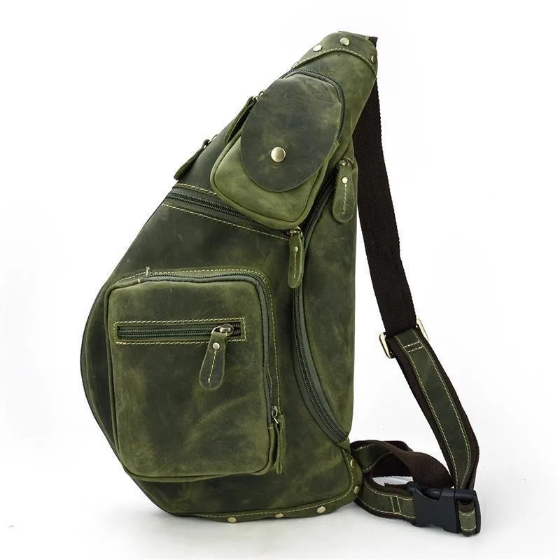 Genuine Leather Single Shoulder Mens Chest Bag Casual Day