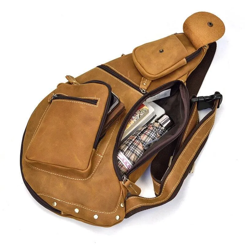 Genuine Leather Single Shoulder Mens Chest Bag Casual Day
