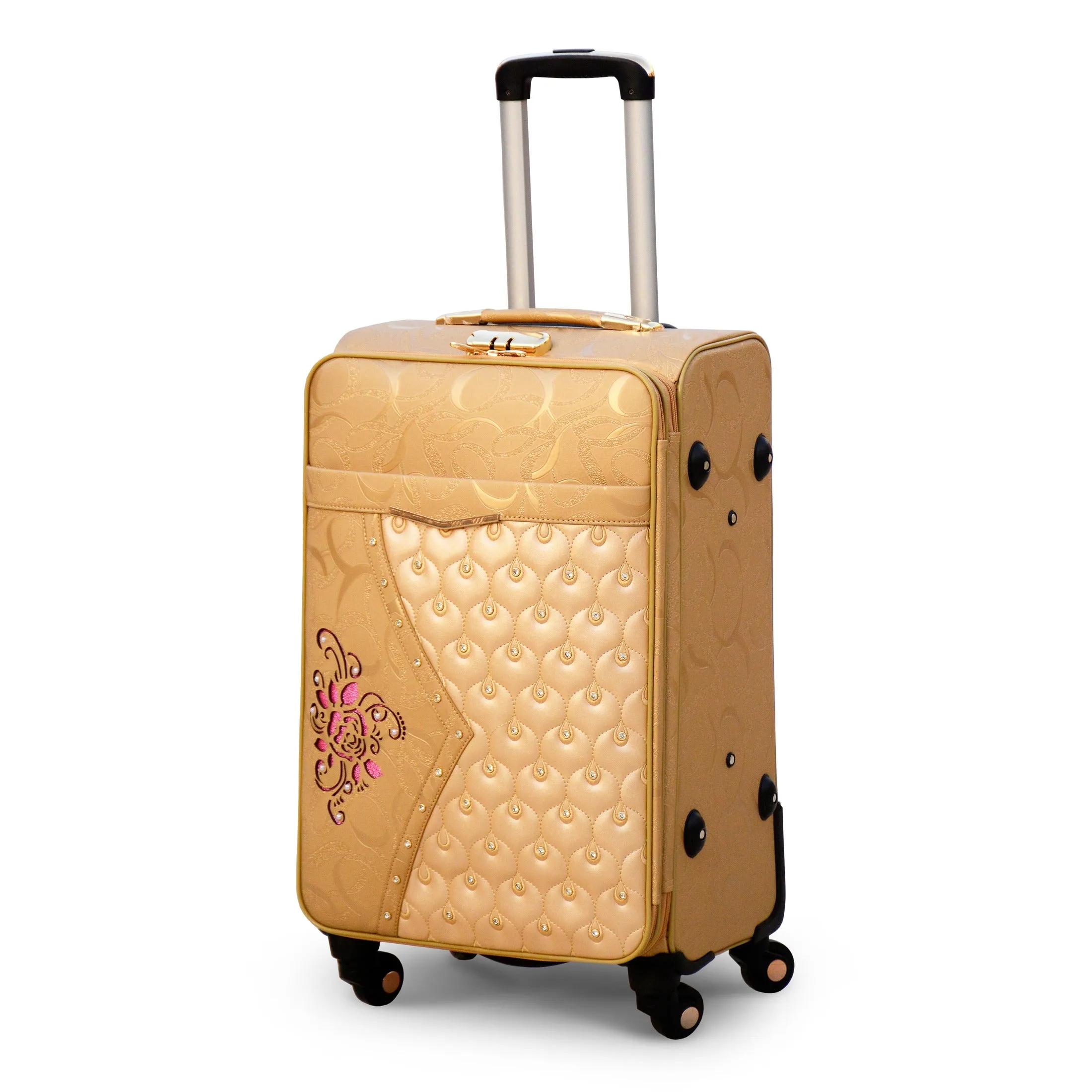Glittering Gold with Stone ASD PU Leather Luggage | 4 Pcs Set 7, 20, 24 and 28 Inches