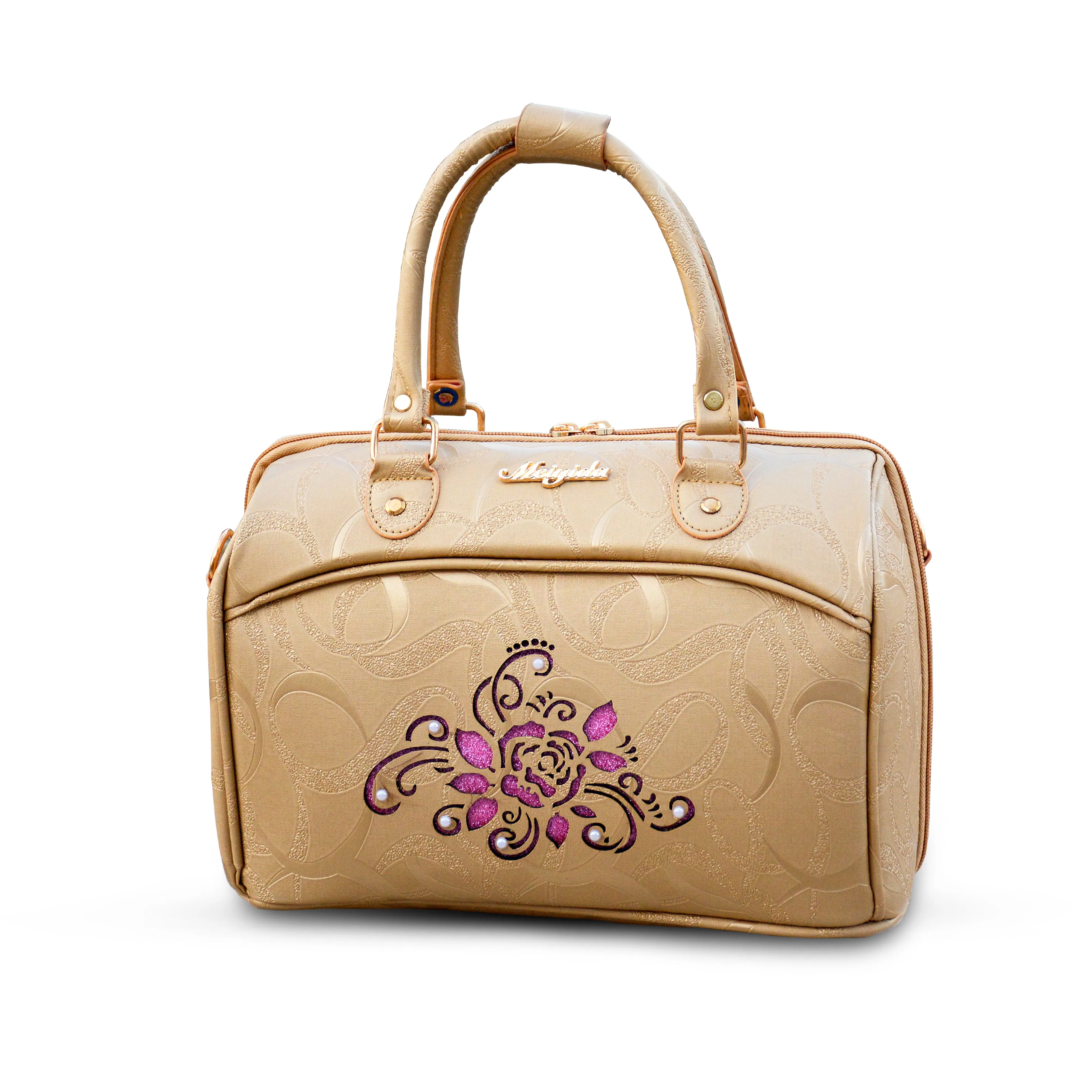 Glittering Gold with Stone ASD PU Leather Luggage | 4 Pcs Set 7, 20, 24 and 28 Inches
