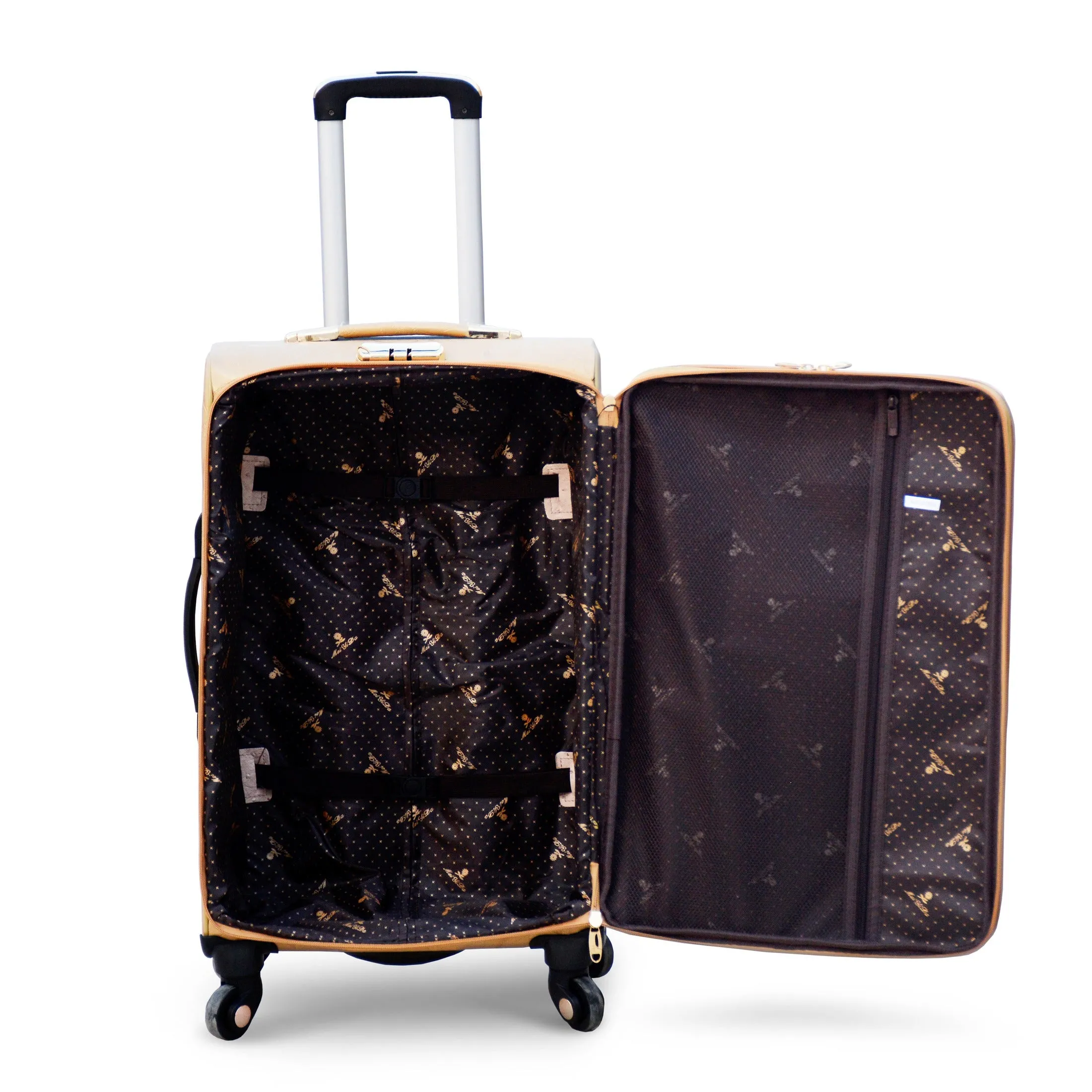 Glittering Gold with Stone ASD PU Leather Luggage | 4 Pcs Set 7, 20, 24 and 28 Inches