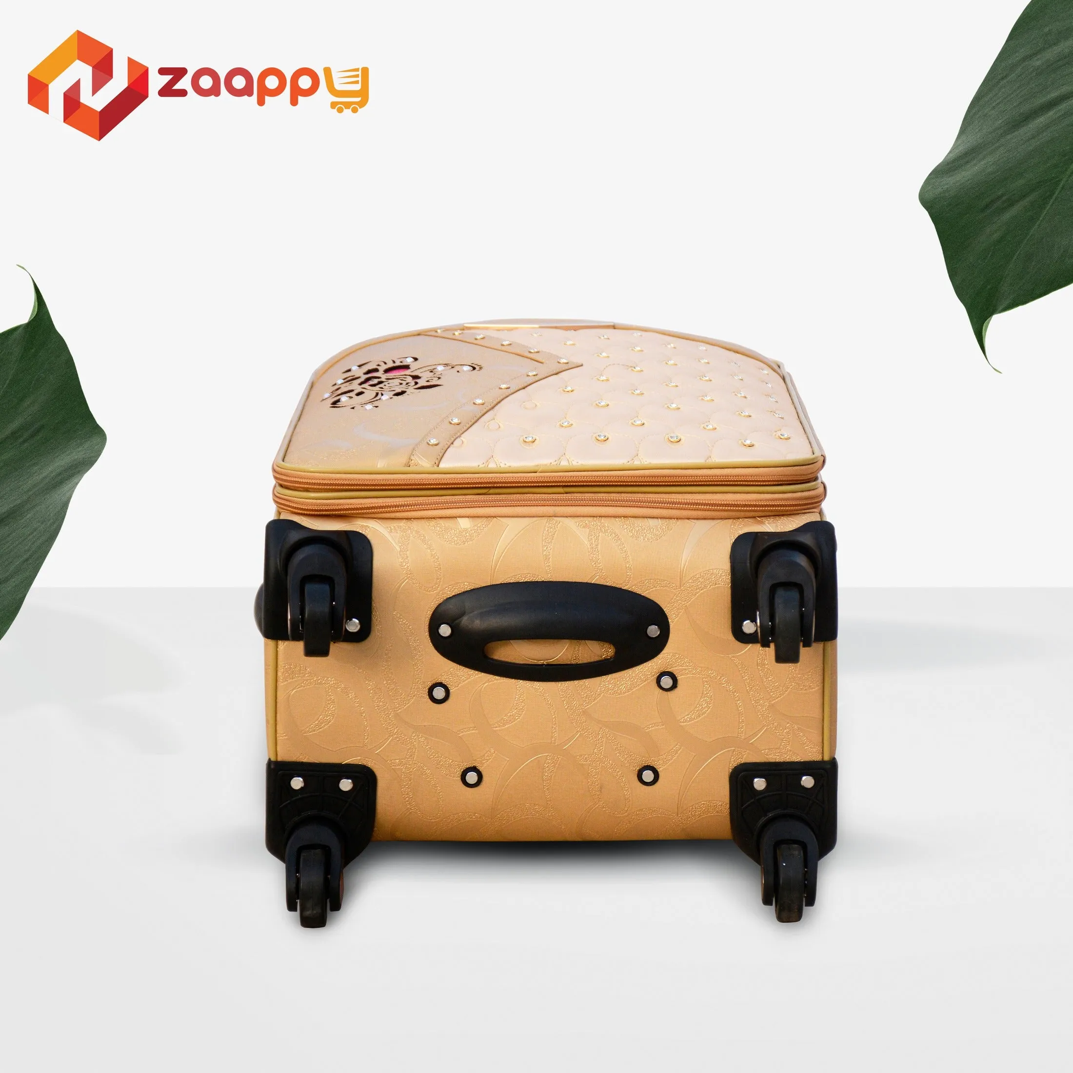 Glittering Gold with Stone ASD PU Leather Luggage | 4 Pcs Set 7, 20, 24 and 28 Inches