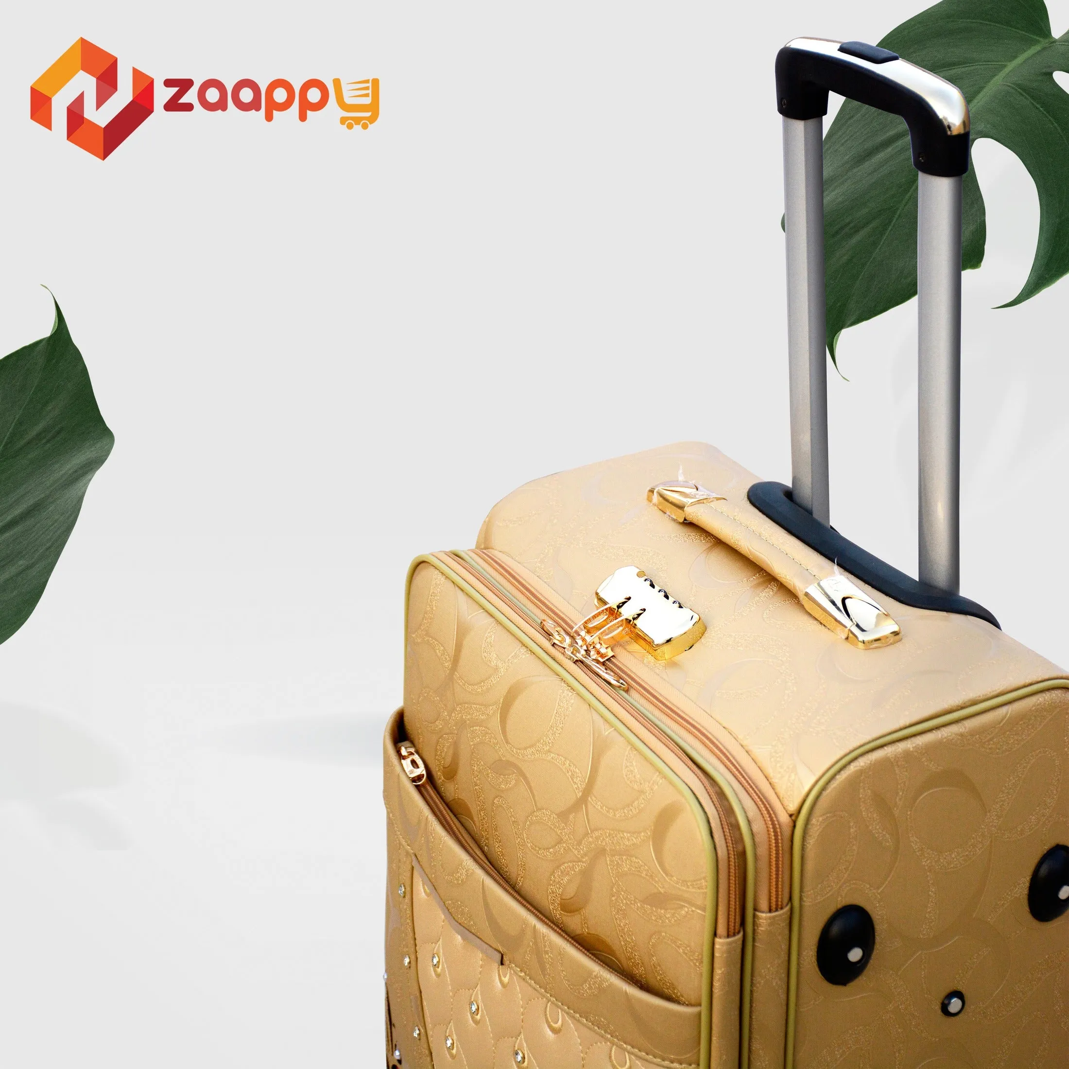 Glittering Gold with Stone ASD PU Leather Luggage | 4 Pcs Set 7, 20, 24 and 28 Inches