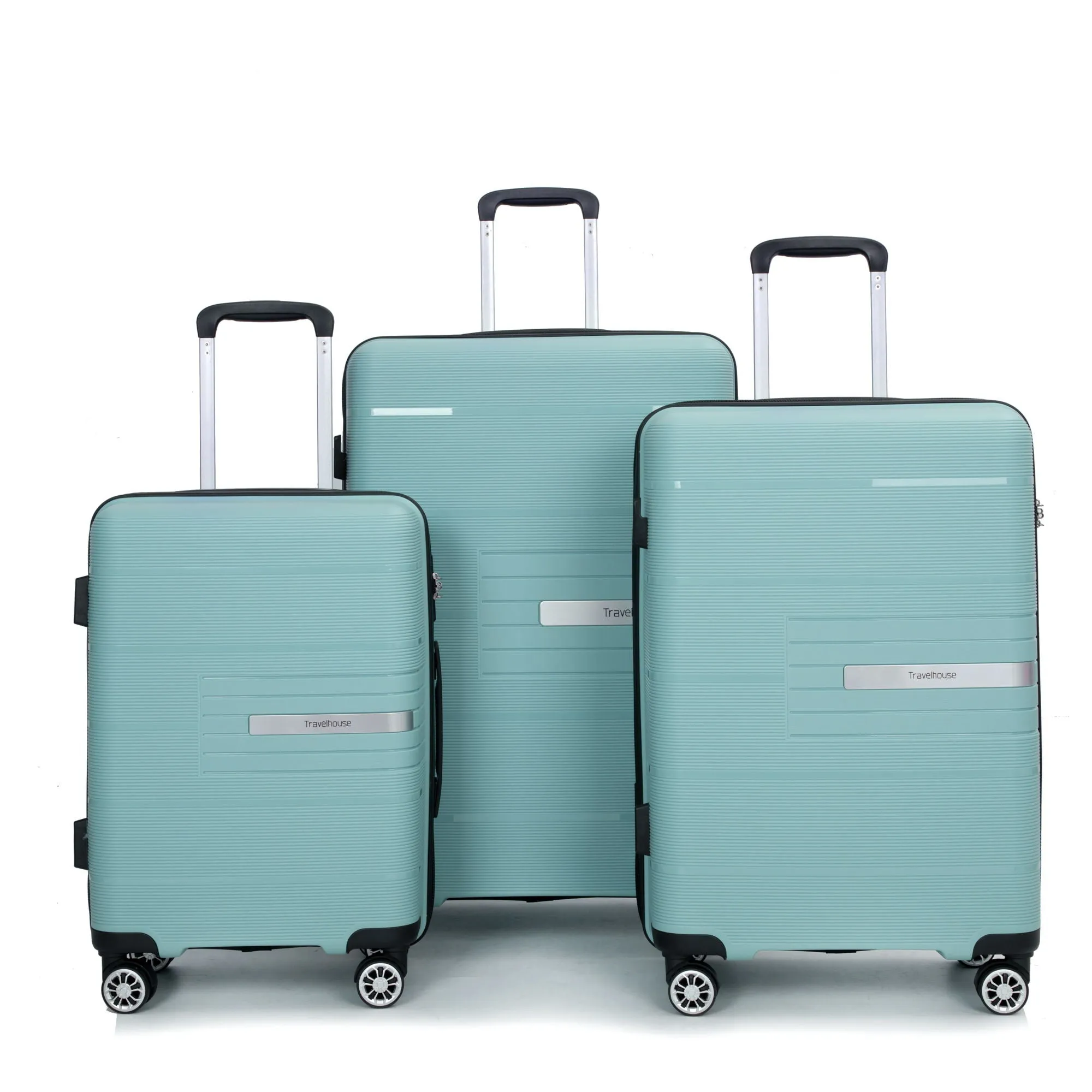 Hardshell Suitcase Double Spinner Wheels Pp Luggage Sets Lightweight Durable Suitcase With Tsa Lock, 3 Piece Set (20/24/28), Light Green
