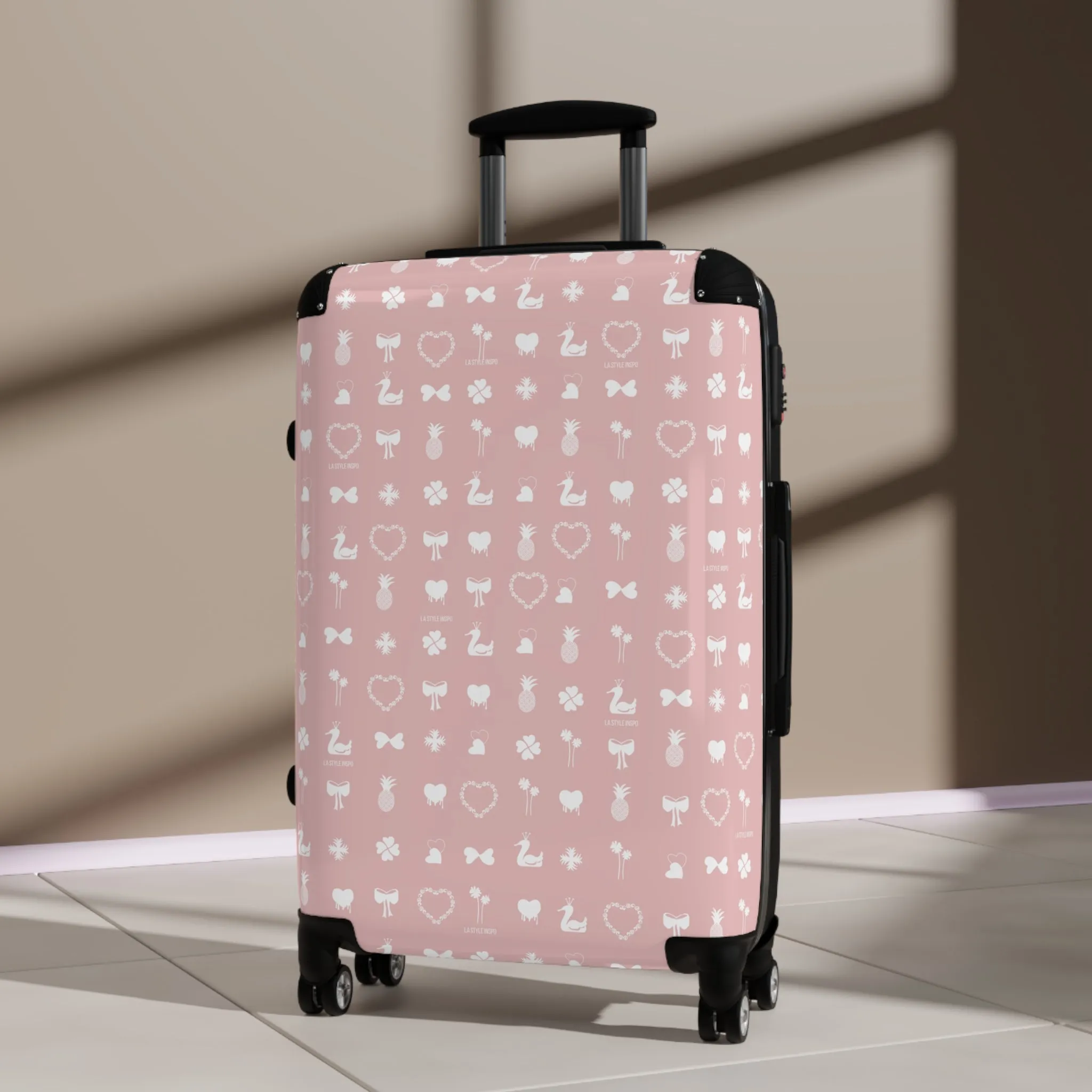 Iconic Luggage Suitcase Travel Bag with Organizer Sections in Pink and White Size S, M, L