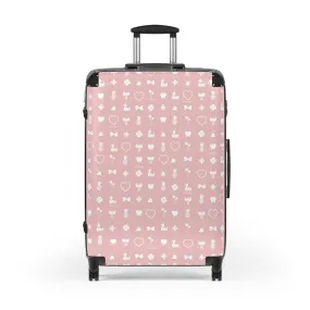 Iconic Luggage Suitcase Travel Bag with Organizer Sections in Pink and White Size S, M, L