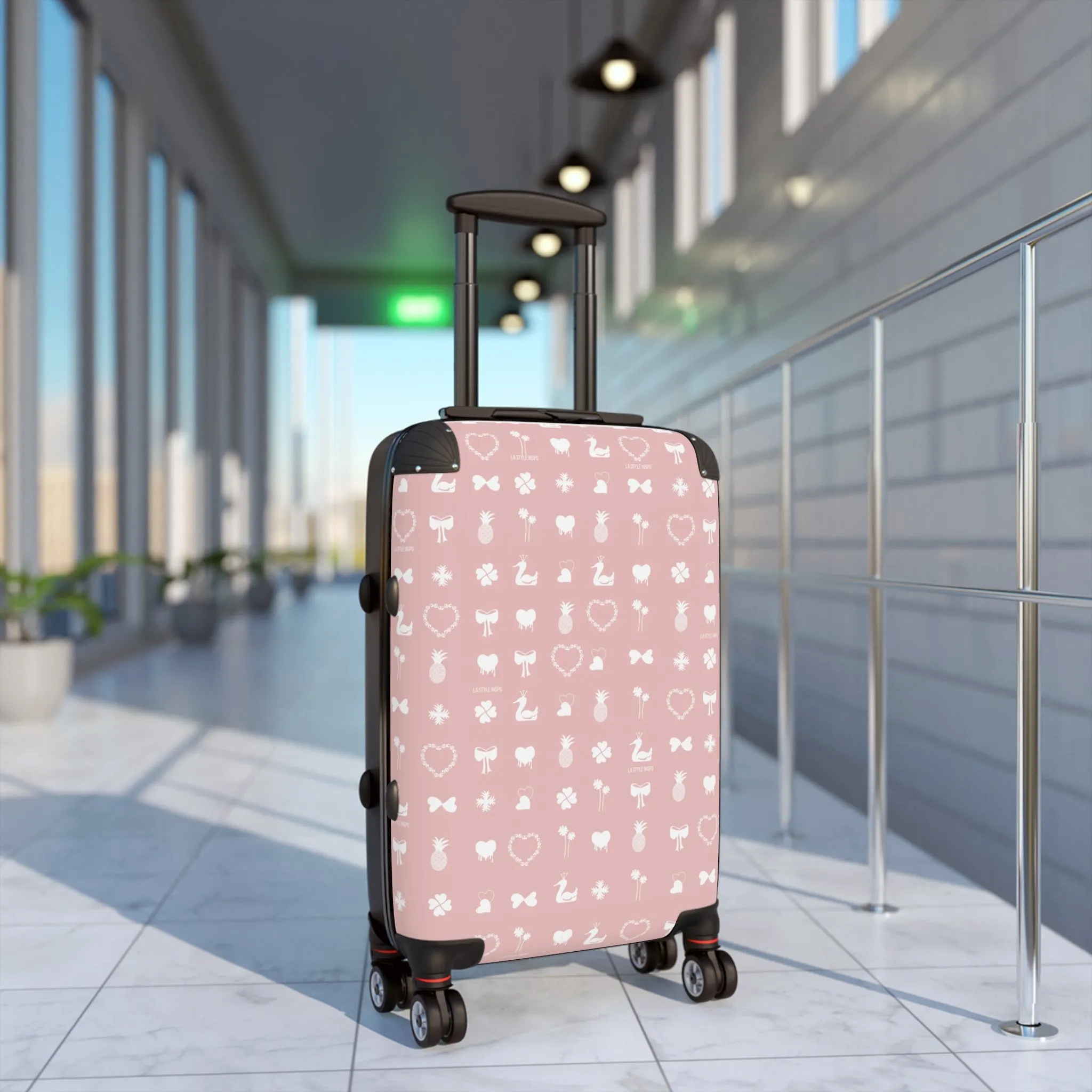 Iconic Luggage Suitcase Travel Bag with Organizer Sections in Pink and White Size S, M, L