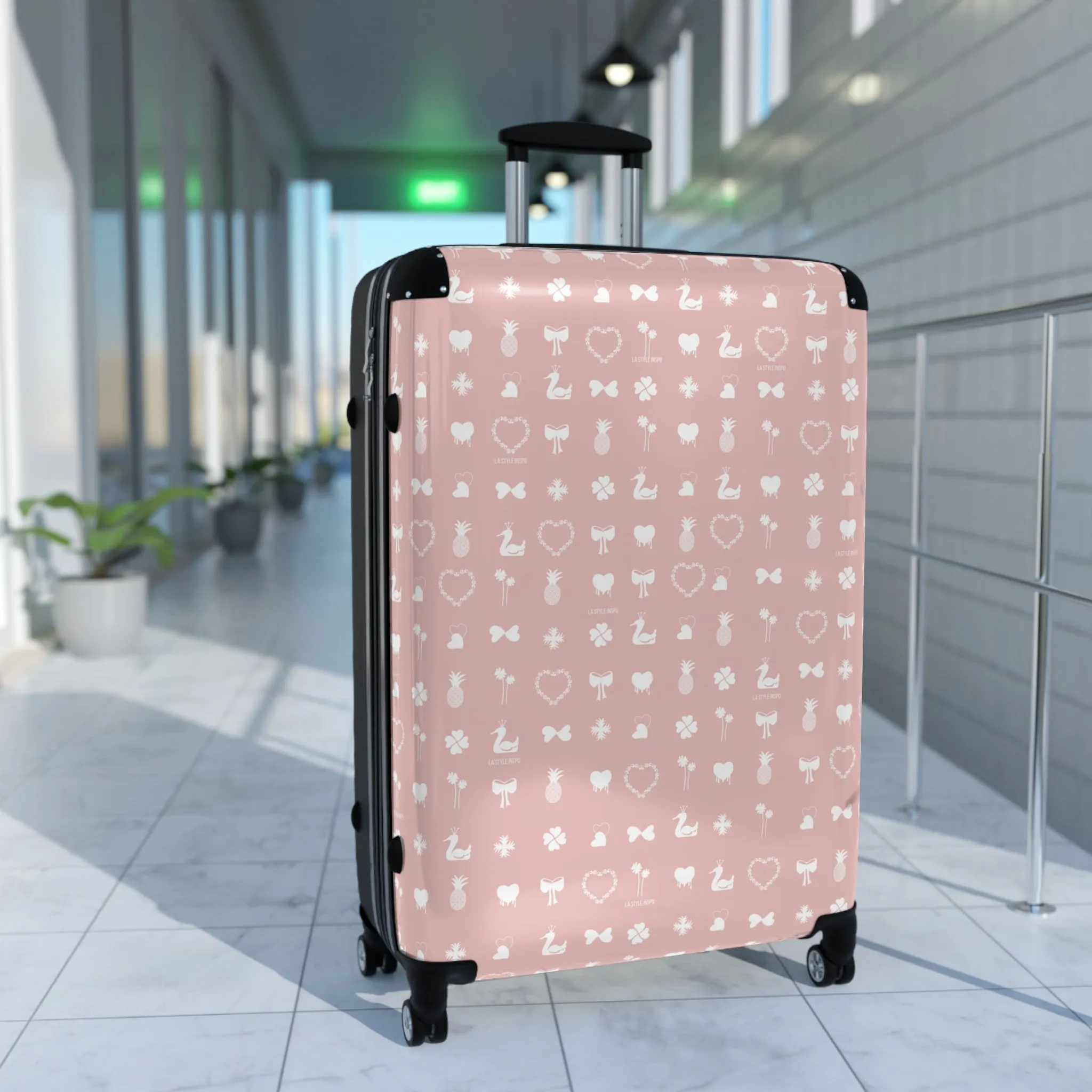 Iconic Luggage Suitcase Travel Bag with Organizer Sections in Pink and White Size S, M, L